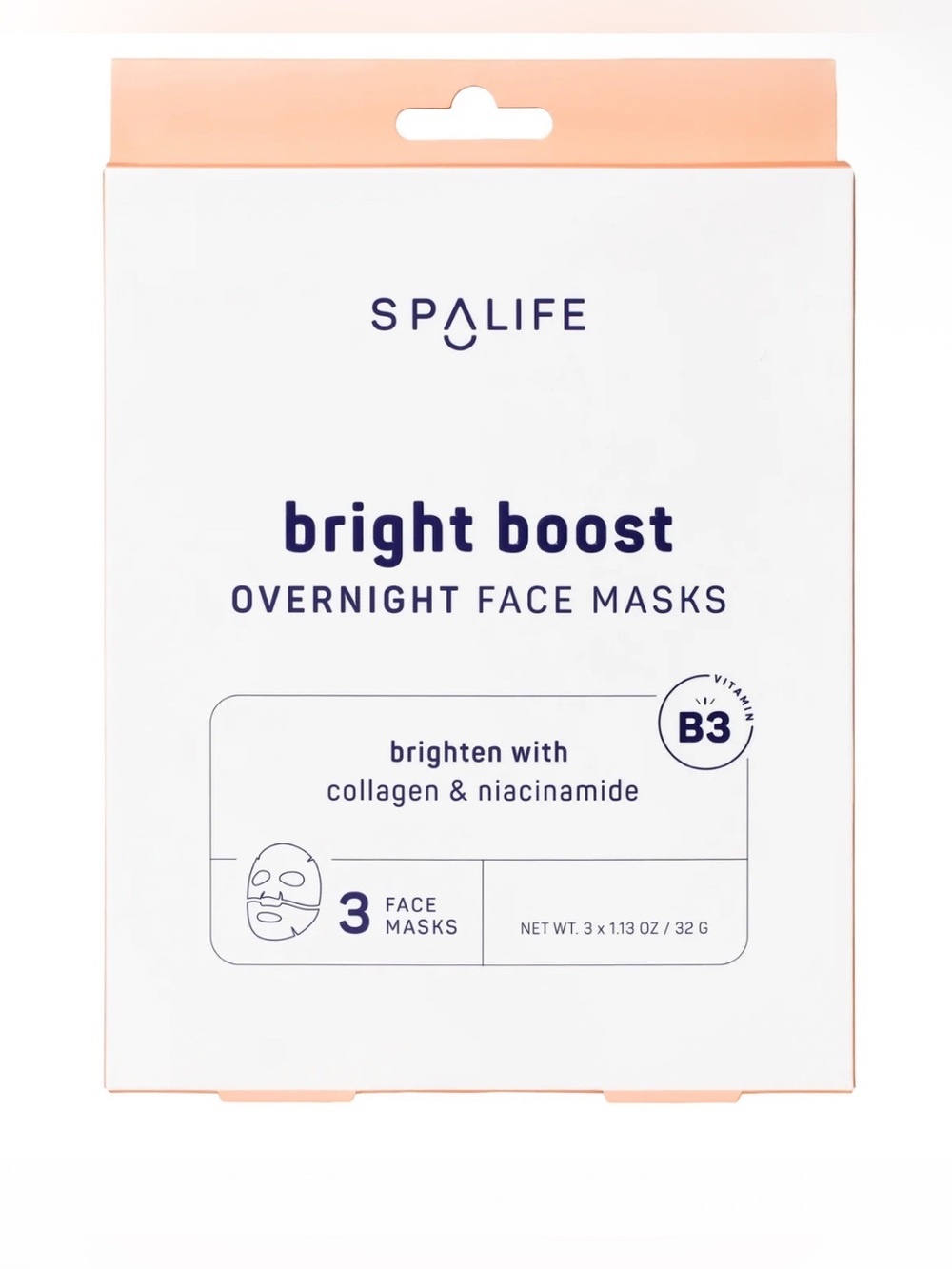 NWT SPALIFE Bright Boost Overnight Face Masks Collagen Niacinamide Orange 3 Pack